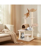 Costway 59" Cattail Cat Tower with Sisal Scratching Posts Perch Condo Soft Hammock Indoor