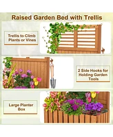 Costway 1 Pcs Wooden Plant Stand Raised Garden Bed with Trellis & Planter Box Privacy Screen