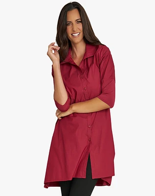 Stella Carakasi Women's 3/4 Sleeve Button-Front Cotton Poplin Shirt Top Tiburon Tunic Icon