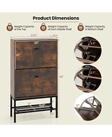 Costway Industrial Shoe Storage Cabinet with 2 Flip Drawers 1 Bottom Metal Shelf Organizer