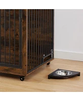 Slickblue Furniture-Style Dog Crate Side Table with Rotatable Feeding Bowl for Functional Pet Living