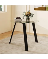 Costway 36" Round Glass Dining Table for 4 with Tempered Tabletop Rubber Wood Frame