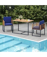 Costway 3 Pcs Patio Dining Table Set with Bistro Chairs Large Coffee Table Seat Cushions