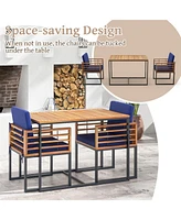 Costway 3 Pcs Patio Dining Table Set with Bistro Chairs Large Coffee Table Seat Cushions