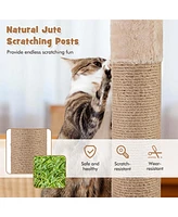 Costway 65" Cattail Cat Tower with Jute Scratching Posts Perch Basket Bed Dangling Balls