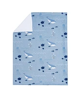 Lambs & Ivy Bubbles & Squirt Blue Ocean/Aquatic Whale Soft Fleece Baby Blanket