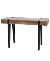 LuxenHome Oak Finish Mdf Wood Black Metal Console Entry Table