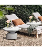 LuxenHome Light Gray MgO Indoor and Outdoor Round Coffee Table