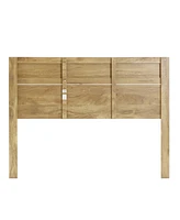 LuxenHome Oak Finish Manufactured Wood with Natural Rattan Top Headboard