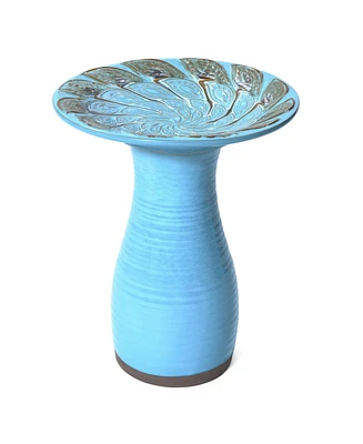 LuxenHome Powder Blue Vintage Spiral Ceramic 20-In Tall Birdbath