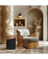 LuxenHome Natural Wood and Metal Round Accent Side Table