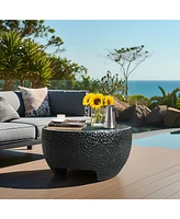 LuxenHome Mod Black Cement Round Outdoor Coffee Table