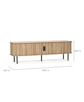 LuxenHome Modern Tv Stand with Storage and Slatted Sliding Doors for TVs Up to 65"