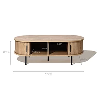 LuxenHome Mid-Century Modern Coffee Table with Storage and Slatted Sliding Doors Oval Center Table