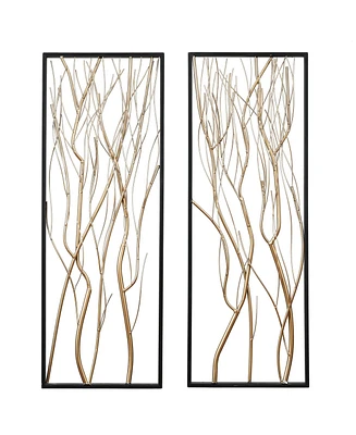 LuxenHome Gold Metal Branch Wall Decor, Set of 2