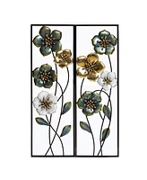 LuxenHome Set of 2 Metal Green, White, and Gold Wild Flowers Wall Decor - Multi