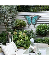 LuxenHome Blue Butterfly Glass and Metal Outdoor Wall Decor