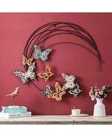 LuxenHome Metal Butterflies Moon Indoor/Outdoor Wall Decor