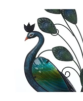 LuxenHome 29.5-Inch H Peacock Metal and Glass Outdoor Wall Decor