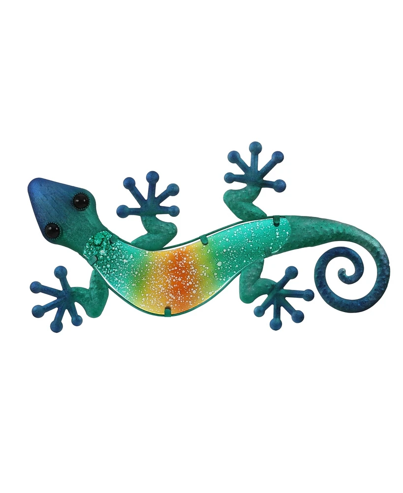 LuxenHome 24-Inch Gecko Lizard Metal and Glass Outdoor Wall Decor