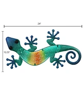 LuxenHome 24-Inch Gecko Lizard Metal and Glass Outdoor Wall Decor