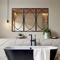 LuxenHome 3-Piece Black Metal Rectangular Wall Mirror Set Large Vanity Bathroom Mirror Accent Decor