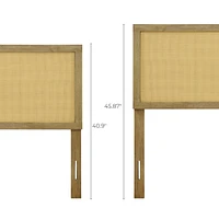 LuxenHome Natural Finish Rubberwood with Rattan Panel Headboard, Queen