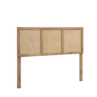LuxenHome Natural Finish Rubberwood with Rattan Panels Headboard