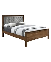 LuxenHome Modern Farmhouse Gray Upholstered Queen Platform Bed Headboard and Wood Footboard Set