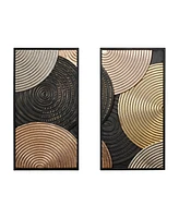 LuxenHome 2-Pc Earth Tone Circles Abstract Rectangular Metal Wall Decor Set