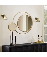 LuxenHome Orbit Modern Gold Metal Frame Round Wall Mirror
