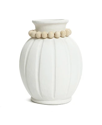 LuxenHome Modern White MgO 15-Inch Tall Round Vase