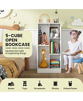 Costway 5-Cube Bookcase for Kids 41" Wooden Toy Storage Organizer for Kid's Room