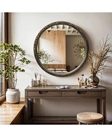LuxenHome 32-Inch Round Brown Crater MgO Frame Wall Mirror