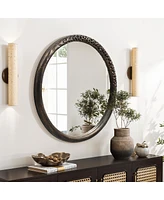 LuxenHome 32-Inch Round Brown Crater MgO Frame Wall Mirror