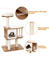 Costway 46" Modern Wooden Cat Tree with Platform & Washable Cushions for Kittens Cats
