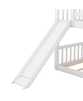 Slickblue Twin over Twin Bunk Bed with Convertible Slide and Ladder, White