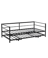 Slickblue Twin Size Metal Daybed with Adjustable Pop-Up Trundle for Versatile Guest Sleeping Solutions