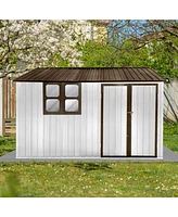 Metal garden sheds 10ftx8ft outdoor storage sheds white+coffee with window