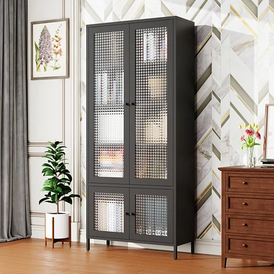 Large Metal Storage Cabinet Display Cabinet with 4 Glass Doors 5 Shelves Side Cabinet Bookcase Freestanding Cabinet for Bedroom Living Room Pantry Hom