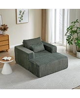 62.5-Inch Corduroy Sponge Sofa Lounge Chair with Removable footrest, No Assembly Required, Fluffy Modern Sleeper Chair for Indoor Living Room Bedroom