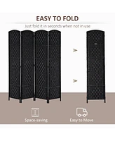 Streamdale Furniture 6' Tall Wicker Weave 4 Panel Room Divider Privacy Screen - Black