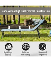Folding Chaise Lounge Pool Chair, Patio Sun Tanning Chair, Outdoor Lounge Chair w/ 4-Position Reclining Back, Pillow, Breathable Mesh & Bungee Seat fo