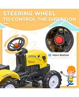 Kids Ride on Farm Tractor, Manual Pedal Ride on Car with Back Storage Trailer, Shovel & Rake, Horn for Age 3 Years Old, Yellow