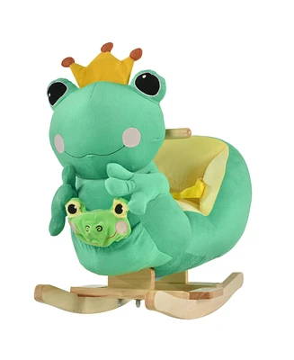 Kids Ride-On Rocking Horse Toy Frog Style Rocker with Fun Music, Seat Belt & Soft Plush Fabric Hand Puppet for Children 18-36 Months