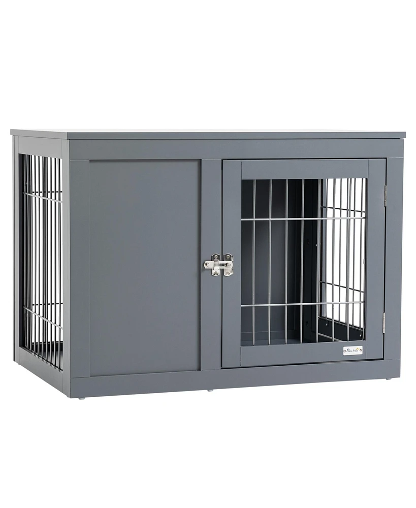 Streamdale Furniture Dog Crate Furniture Wire Indoor Pet Kennel Cage, End Table with Double Doors, Locks for Small and Medium Dog House, Grey