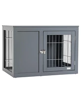 Simplie Fun Dog Crate Furniture Wire Indoor Pet Kennel Cage, End Table with Double Doors, Locks for Small and Medium Dog House, Grey