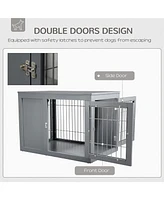 Simplie Fun Dog Crate Furniture Wire Indoor Pet Kennel Cage, End Table with Double Doors, Locks for Small and Medium Dog House, Grey