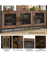 Costway 4 Pcs Kitchen Island Set with Bench and Storage Heavy-duty Metal Frame Shelves