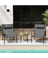 Costway 3 Pcs Outdoor Bistro Set Breathable Seat Fabric & Cozy Headrest Metal for Yard